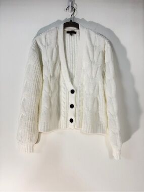 Love Tree White Cable-Knit Button Cardigan